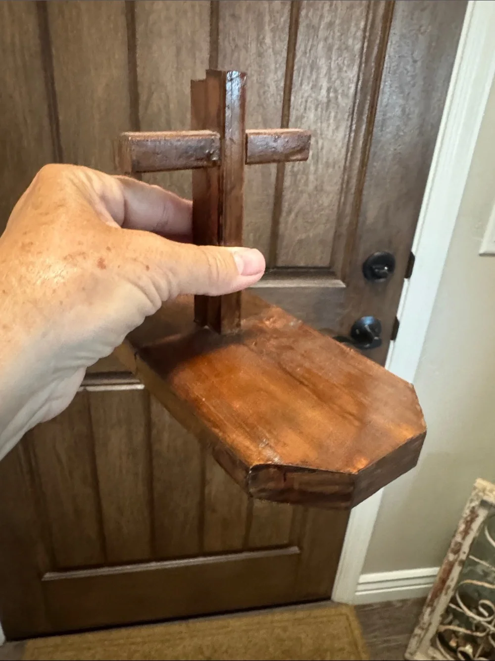 Wooden Cross Bookend - Brown